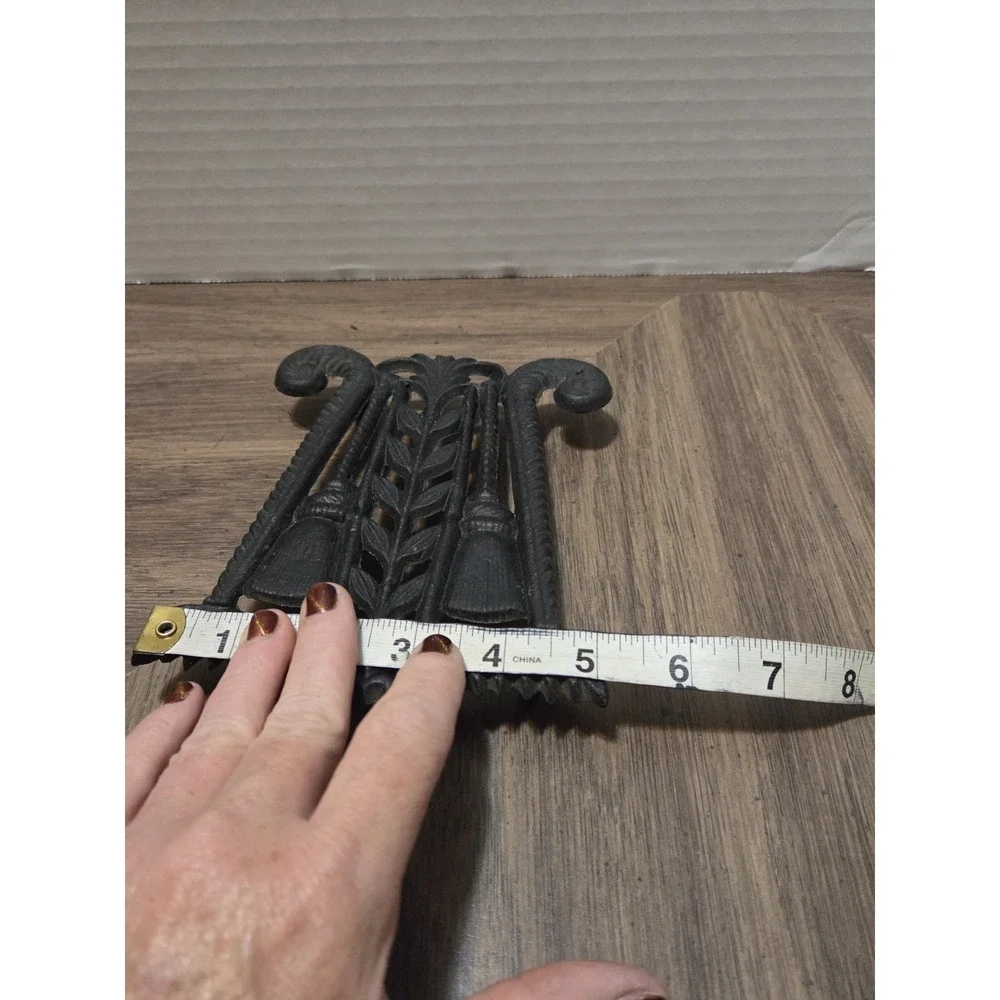 Black Matte Cast Iron Decorative Scroll Rectangle Trivet 8 x 5 in